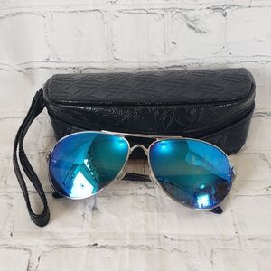 Womens Oakley Feedback Polished Chrome w/ Blue Sapphire Mirror Lenses